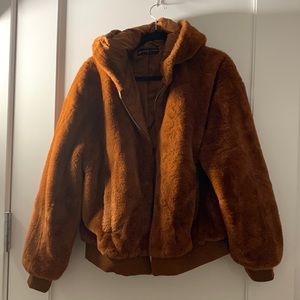 Burnt orange teddy bomber jacket (missing zipper piece)